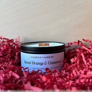 Spiced Orange & Cinnamon | 8oz Tin | Scented Candles | Wooden Wick